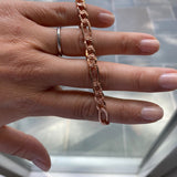 Figaro chain link bracelet in rose gold, gold and silver. Sterling silver and gold plated.