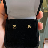 14K solid gold initial/letter earrings with Rubber backs for comfort. super comfortable.