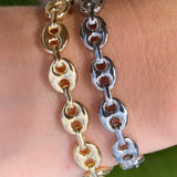 18K Gold filled puffed mariner link bracelets in color gold. Puffed mariner bracelet in gold or silver.