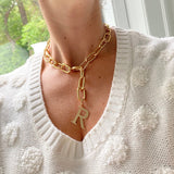18K gold-filled large link initial lariat l gold-filled mega link initial chain necklaces l Mega link chain necklace with your initial