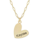 Personalized/Custom heart charm necklace on a paper clip chain. Engrave anything you like! Sterling silver and 14K gold plated.