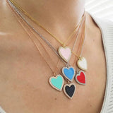 Sterling silver and gold plated heart enamel necklace with pave border