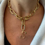 18K gold-filled large link initial lariat l gold-filled mega link initial chain necklaces l Mega link chain necklace with your initial