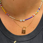 Initial lock necklace on a paper clip chain. Engraved. Personalized lock necklace. Sterling silver and 14K gold plated. Initial lock choker.