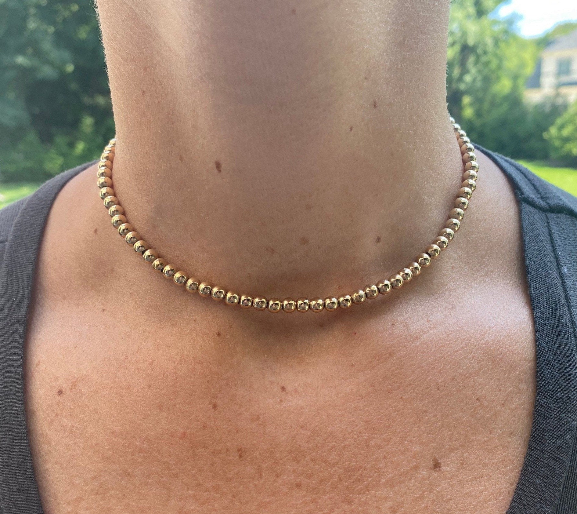 18K Gold-filled 3mm or 5mm gold ball choker/necklace. Gold-filled gold ball necklace. Gold-filled gold ball choker.
