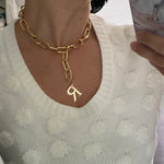 18K gold-filled large link initial lariat l gold-filled mega link initial chain necklaces l Mega link chain necklace with your initial