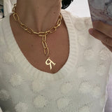 18K gold-filled large link initial lariat l gold-filled mega link initial chain necklaces l Mega link chain necklace with your initial