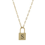 Initial lock necklace on a paper clip chain. Engraved. Personalized lock necklace. Sterling silver and 14K gold plated. Initial lock choker.