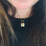 Initial lock necklace on a paper clip chain. Engraved. Personalized lock necklace. Sterling silver and 14K gold plated. Initial lock choker.