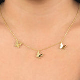 Gold butterfly necklace. Sterling silver 14K gold plated butterfly choker. Dangling butterflies necklace.