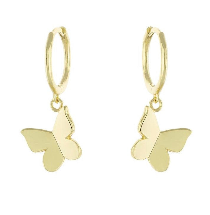 Gold butterfly earrings. Sterling silver 14K gold plated butterfly drop earrings. Butterfly earrings studs or dangling butterfly huggies.