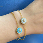 Evil eye bracelets in sterling silver gold, rose gold and silver. Khamsa bracelets. Eye bracelet.