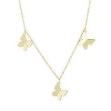 Gold butterfly necklace. Sterling silver 14K gold plated butterfly choker. Dangling butterflies necklace.