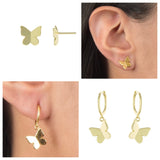 Gold butterfly earrings. Sterling silver 14K gold plated butterfly drop earrings. Butterfly earrings studs or dangling butterfly huggies.