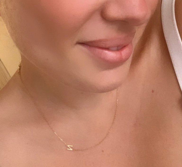 Sideways initial / letter necklace. 1 2 3 4 5 initials | Sterling Silver 14K Gold Plated | asymmetrical Personalized initial necklace