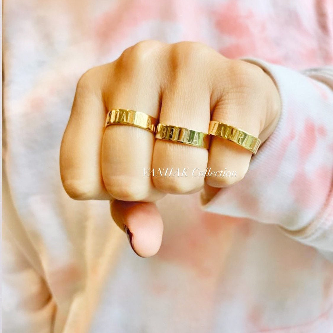 Personalized name ring | Sterling silver and 14K gold plated engraved ring | Personalized Ring | engraved name band