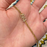 Pave Cuban link personalized year bracelet | Pave personalized curb link custom bracelet | year bracelet in gold, rose gold and silver