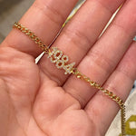 Pave Cuban link personalized year bracelet | Pave personalized curb link custom bracelet | year bracelet in gold, rose gold and silver