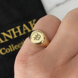 Engraved signet ring in “gothic” font or “old English” font. Personalized signet ring. Custom signet ring. Sterling silver gold plated.