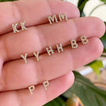 Sterling silver 14K gold plated mini initial letter earrings Studs. Gold, rose gold, silver.