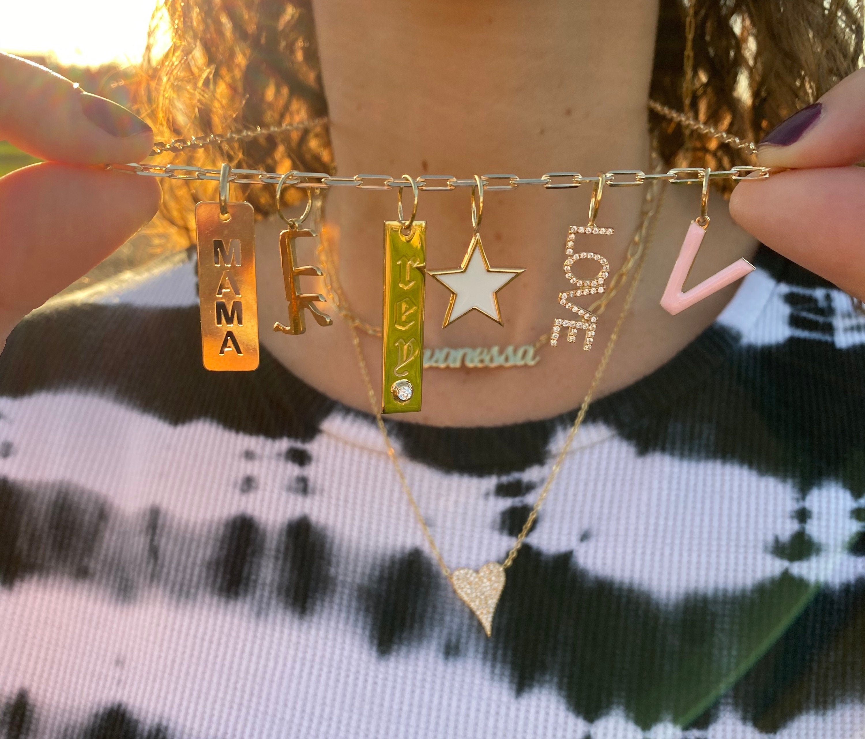 Hebrew name charm. Hebrew letter Charm. Add to any brace or necklace chain. Sterling Silver Gold Plated. Gold, rose gold or silver.