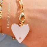 18K medium gold filled paper clip chain bracelet with jumbo enamel heart. Chain bracelets with charm. Gold-filled charm bracelet