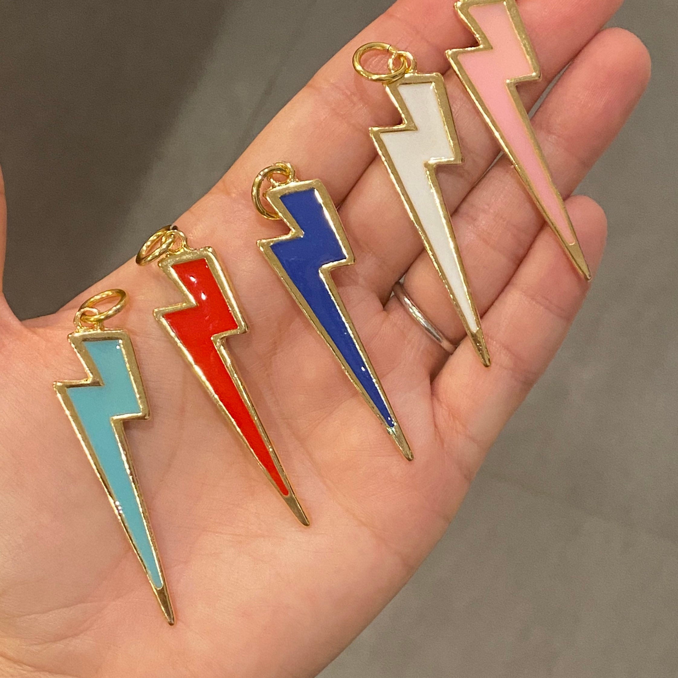 Colorful enamel lightning bolt Charms. Lightning bolt charms. Enamel Charms for Choker/ necklace. Gold-filled. Trending charms.