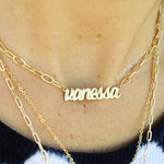 Custom name necklace/choker on paper clip chain. Personalized nameplate necklace choker. Sterling silver gold plated
