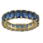 Emerald cut eternity band. Blue Sterling silver and 14K Gold Plated Baguette Style Eternity Band/Ring in Gold. Wedding ring. Anniversary gif