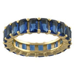 Emerald cut eternity band. Blue Sterling silver and 14K Gold Plated Baguette Style Eternity Band/Ring in Gold. Wedding ring. Anniversary gif