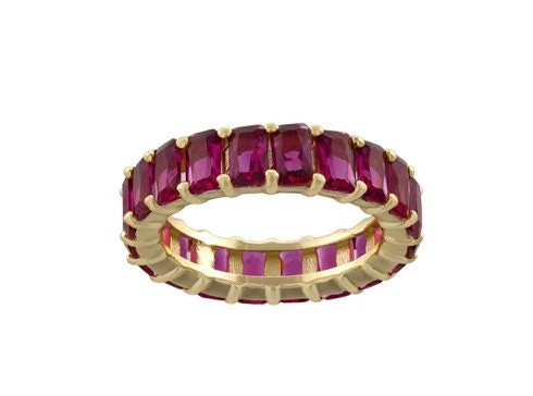Emerald cut eternity band. Wedding band. Anniversary ring. Red Sterling Silver Baguette Style Eternity Band Ring Gold Plated