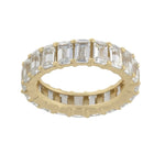Emerald cut band. Sterling Silver and 14K Gold Plated Baguette Style Eternity Band Ring with Clear Stones. Emerald cut eternity band.