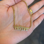 Personalized Gothic nameplate choker. Old English Cuban link necklace. Custom name curb link choker. Sterling silver gold plated.