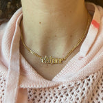 Personalized Gothic nameplate choker. Old English Cuban link necklace. Custom name curb link choker. Sterling silver gold plated.