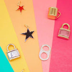Lock charm necklace. 18K gold filled l, medium paper clip chain necklaces with jumbo two-tone lock. Chain necklaces with charm.