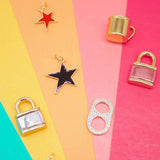 Lock charm necklace. 18K gold filled l, medium paper clip chain necklaces with jumbo two-tone lock. Chain necklaces with charm.