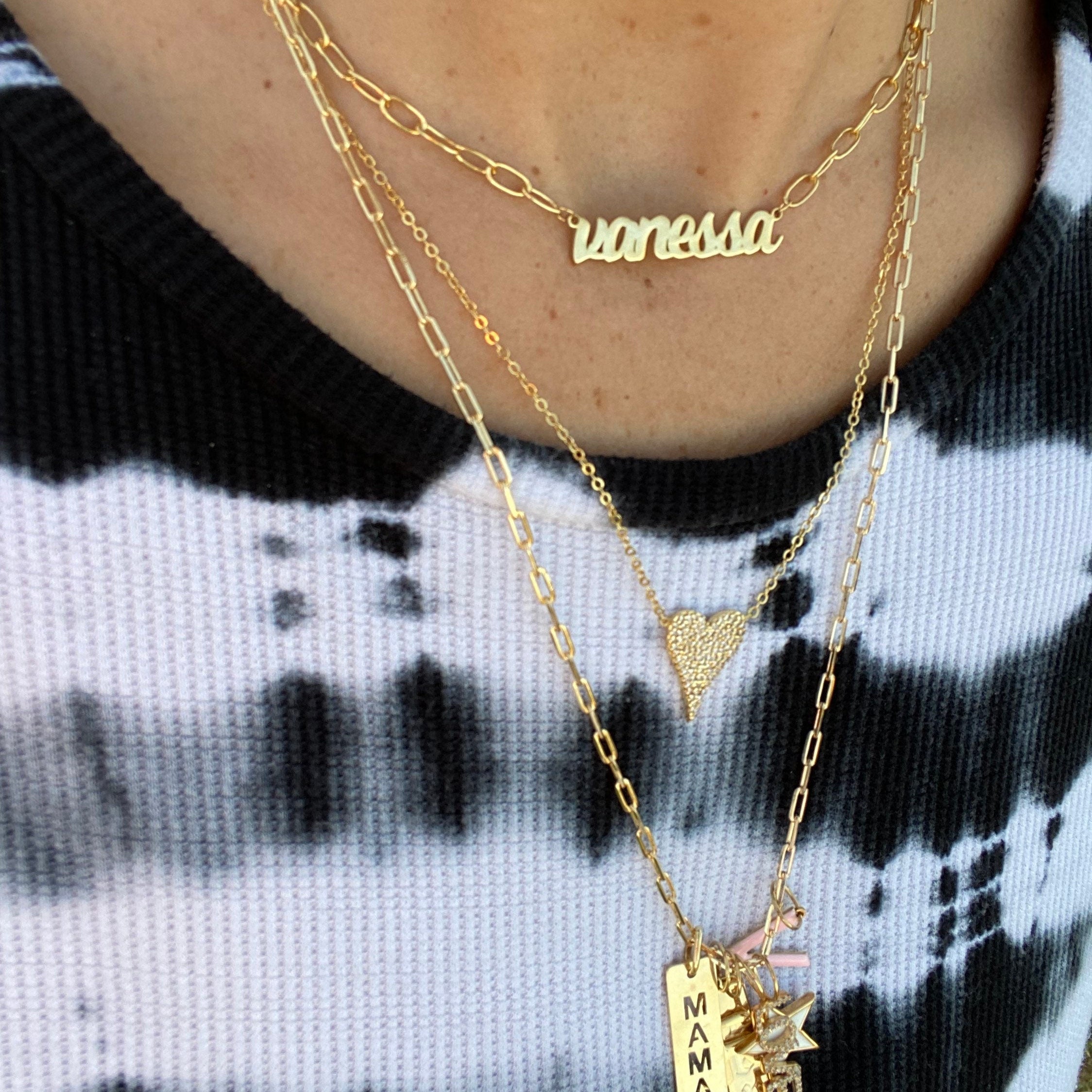 Custom name necklace/choker on paper clip chain. Personalized nameplate necklace choker. Sterling silver gold plated