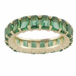 Emerald cut ring. Anniversary ring. Wedding band. Green Sterling Silver and 14K Gold Plated Baguette Style Eternity Band/ Ring