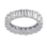 Emerald cut band. Wedding ring. Anniversary gift. Sterling Silver White Gold Plated Baguette Style Eternity Band Ring with Clear Stones