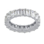 Emerald cut band. Wedding ring. Anniversary gift. Sterling Silver White Gold Plated Baguette Style Eternity Band Ring with Clear Stones