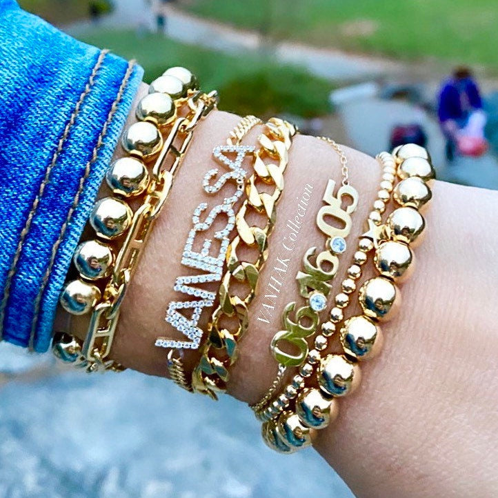 Cuban link personalized name bracelet | Initial Bracelet curb link chain | Year bracelet | silver and gold plated custom bracelet |