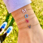 Enamel initial bracelets. Sterling silver and gold plated. Enamel letter bracelets. Personalized enamel bracelet.