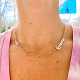 Custom name necklace/choker on paper clip chain. Personalized name necklace choker 2 names. Script nameplate. Sterling silver gold plated