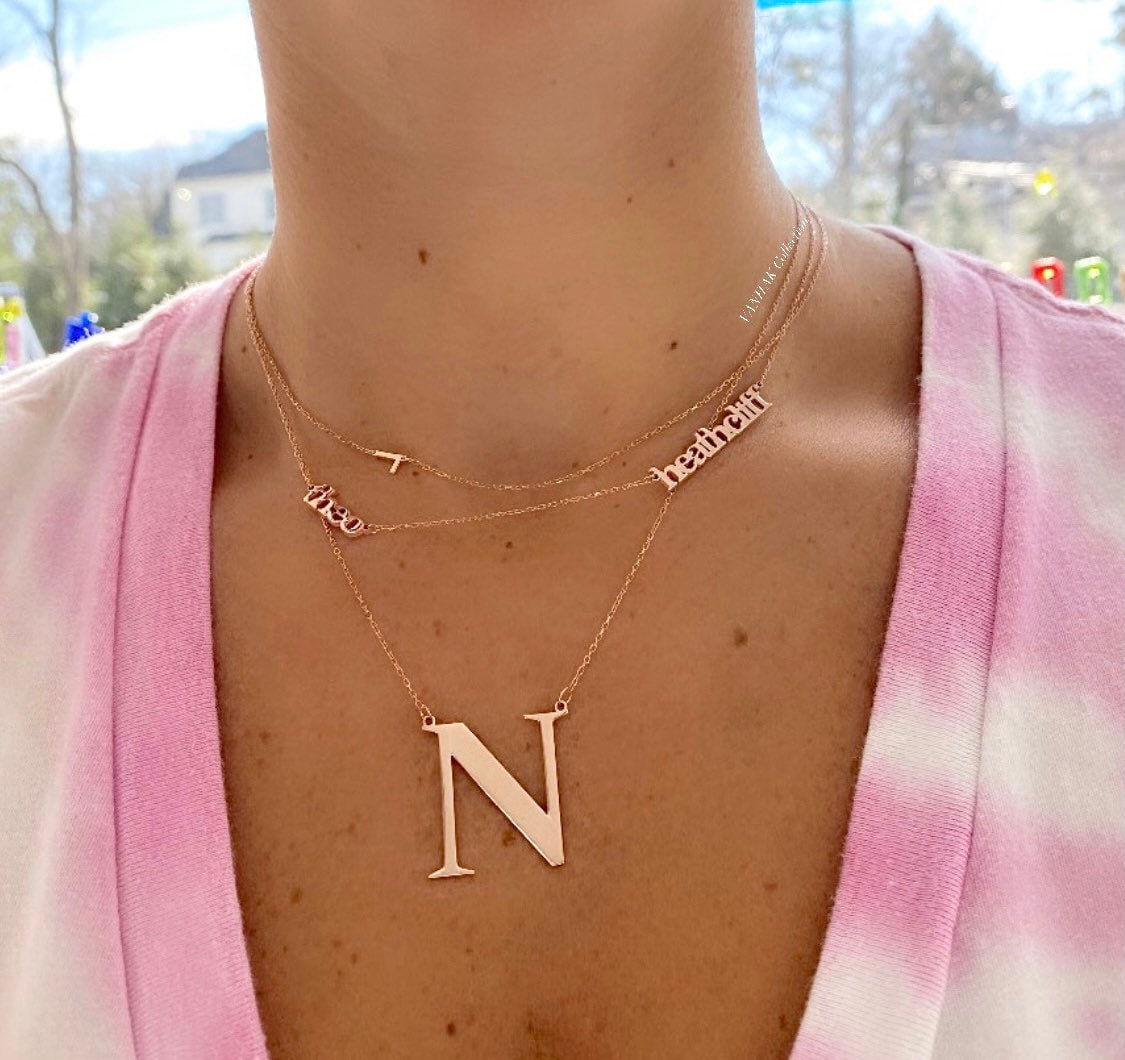 Jumbo initial / letter necklace l Sterling Silver 14K Gold Plated | Personalized large initial necklace
