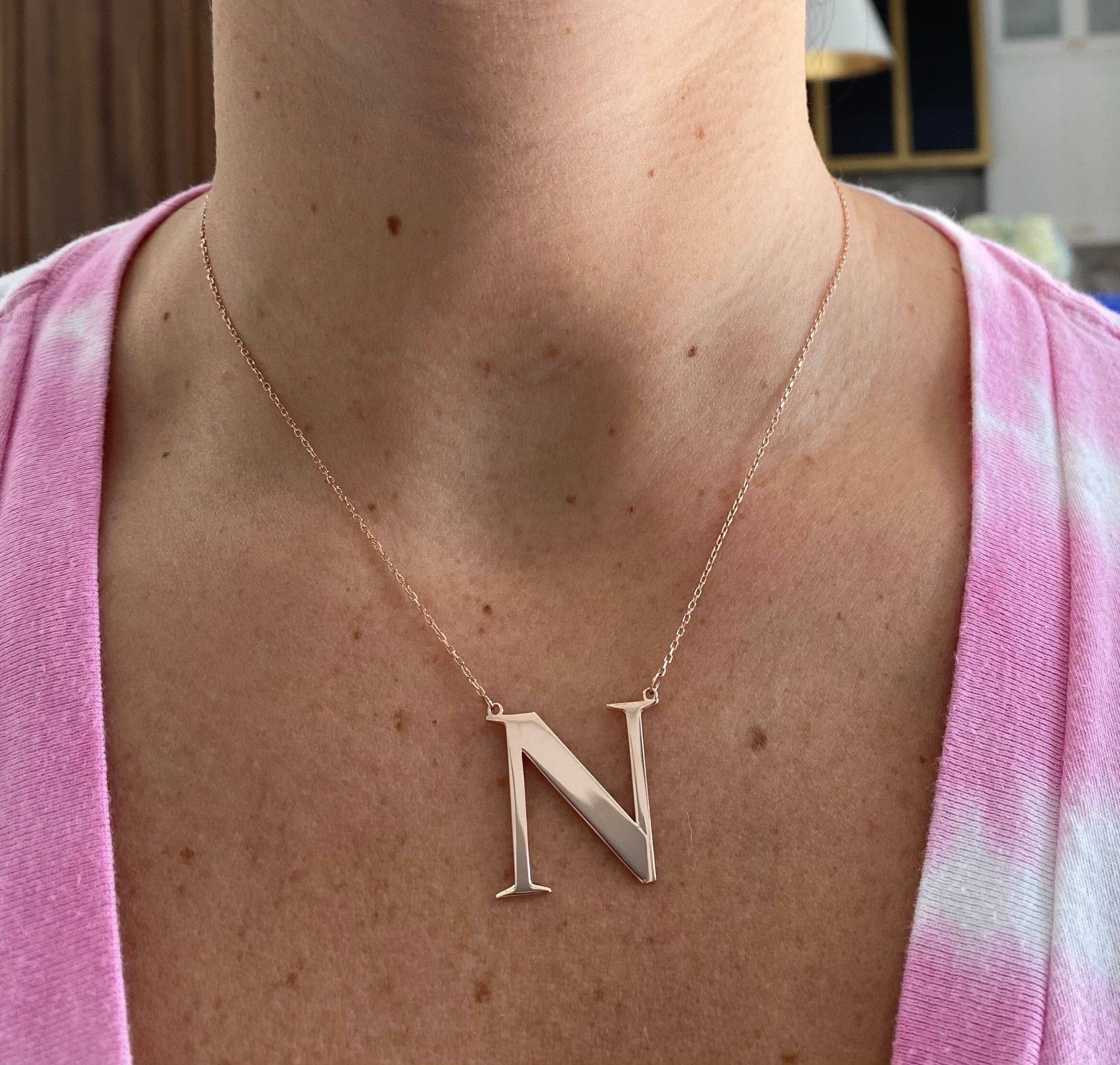 Jumbo initial / letter necklace l Sterling Silver 14K Gold Plated | Personalized large initial necklace