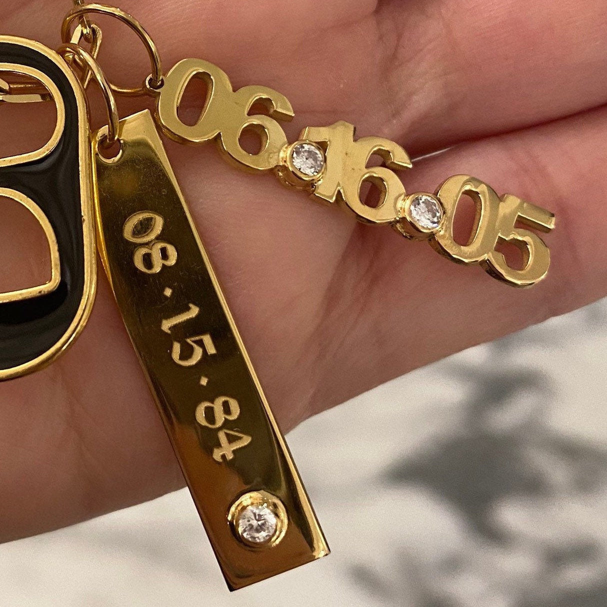 Personalized Date Charms. Number charms. Anniversary charms. Birthday charms. Custom name charms. Sterling Silver Gold Plated.