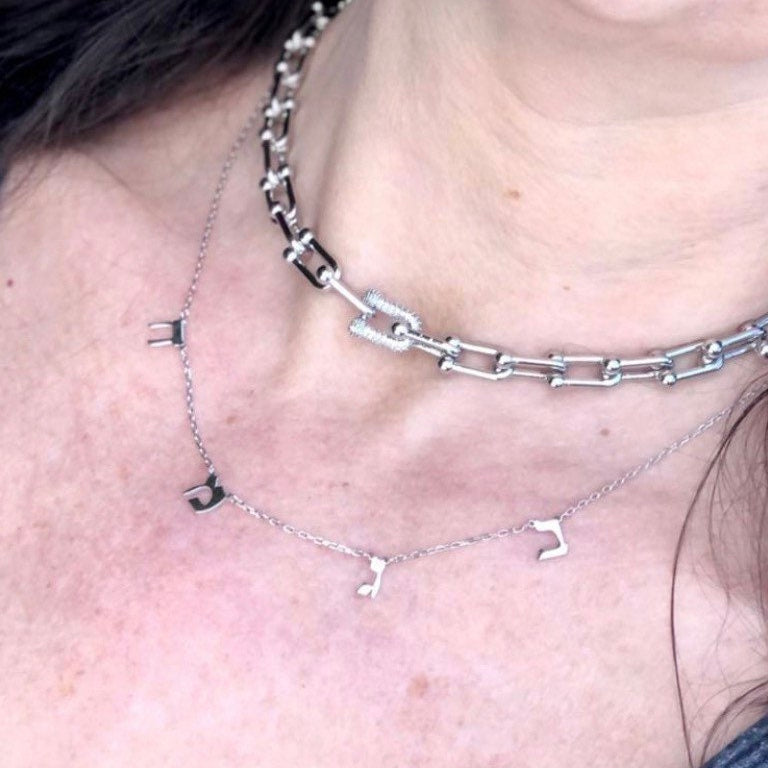 Hebrew letters choker | Hebrew Name necklace | Hebrew Mommy Necklace with kids initials l Sterling Silver Jewish Name Custom Choker