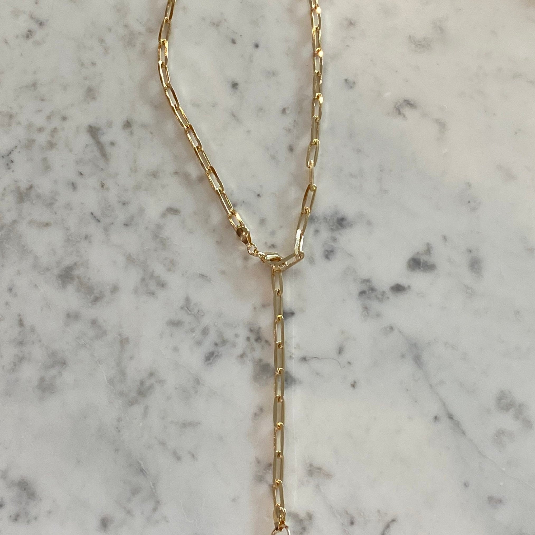18K gold-filled paper clip initial lariat l gold-filled link initial chain necklaces l Paper clip chain necklace with your initial