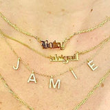 Personalized custom name choker necklace sterling silver and gold plated. Old English/gothic font nameplate