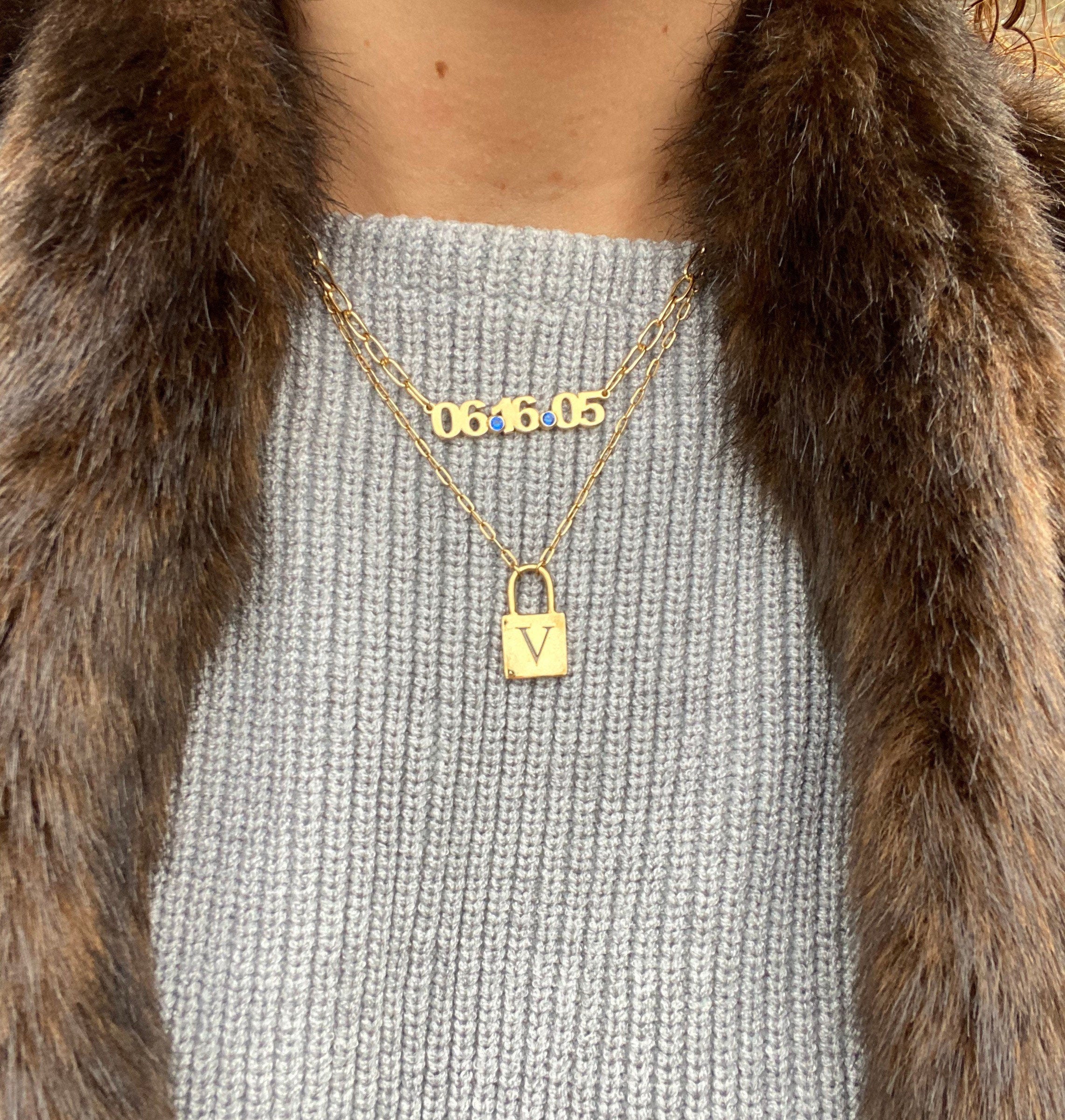Custom date necklace choker. Date necklace on a paper clip chain. Anniversary/Birthday necklace. Sterling silver gold plated